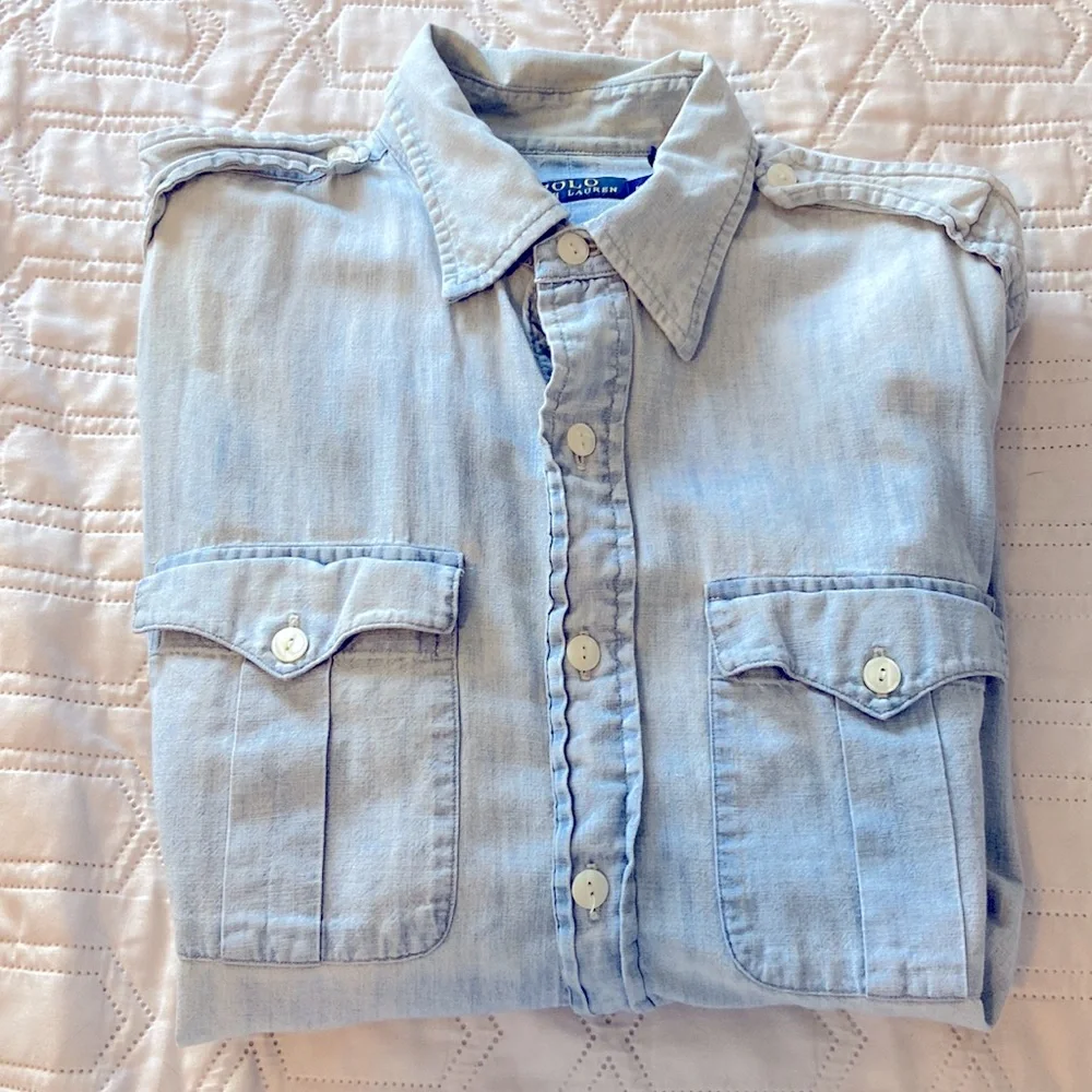 Mens button down polo denim shirt - Picture 3 of 3